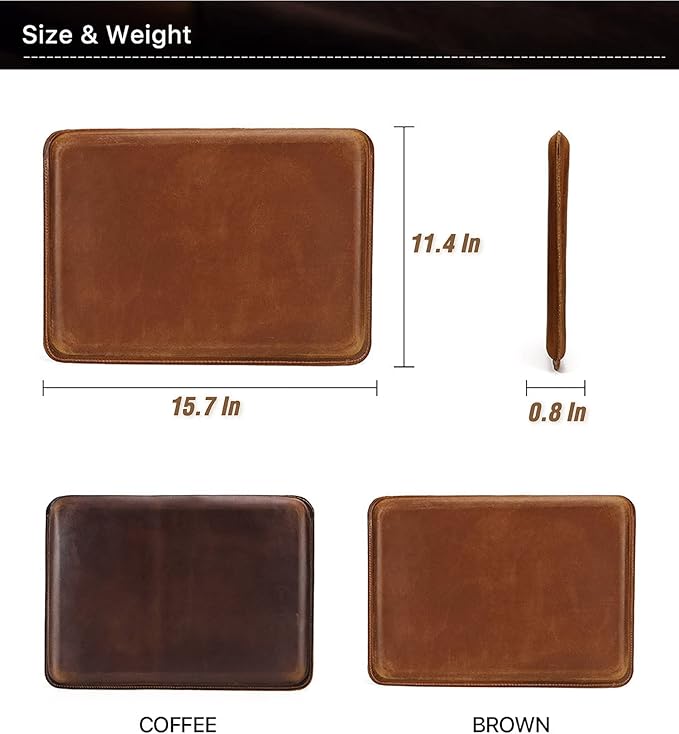 Top Grain Leather 16.2" Slim PC Sleeve Case, Solid Vintage Design, Handmade, Compatible with MacBook Pro 16.2" A2485 M1 Max 15" Touch Bar A2141 A1707 Pro 16" Touch ID A1990, Coffee 16.2 Inch
