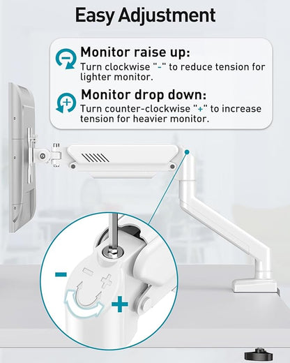 Single Monitor Arm Desk Mount Fits 13 to 32 inch Computer Screens, Holds 4.4 to 22lbs Display VESA Mount, Adjustable Monitor Stand with Clamp/Grommet Mounting Base, 75/100mm Bracket, White, Freelift