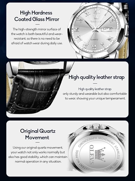 OLEVS Mens Watches Mens Leather Watch Ultra Thin Watches for Men Minimalist Watch with Leather Band Quartz Analog Dress Casual Simple Lightweight relojes para Hombres