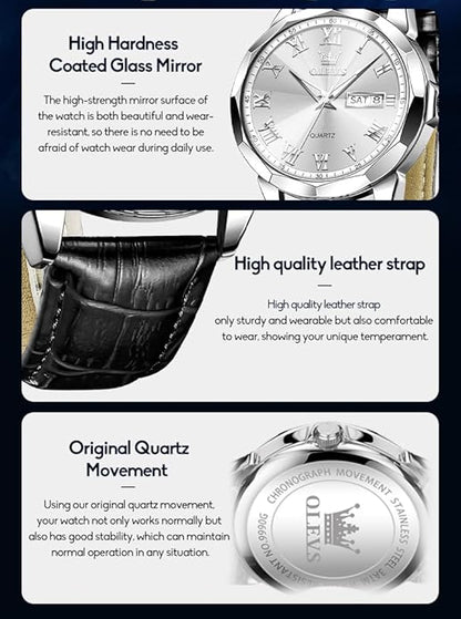 OLEVS Mens Watches Mens Leather Watch Ultra Thin Watches for Men Minimalist Watch with Leather Band Quartz Analog Dress Casual Simple Lightweight relojes para Hombres
