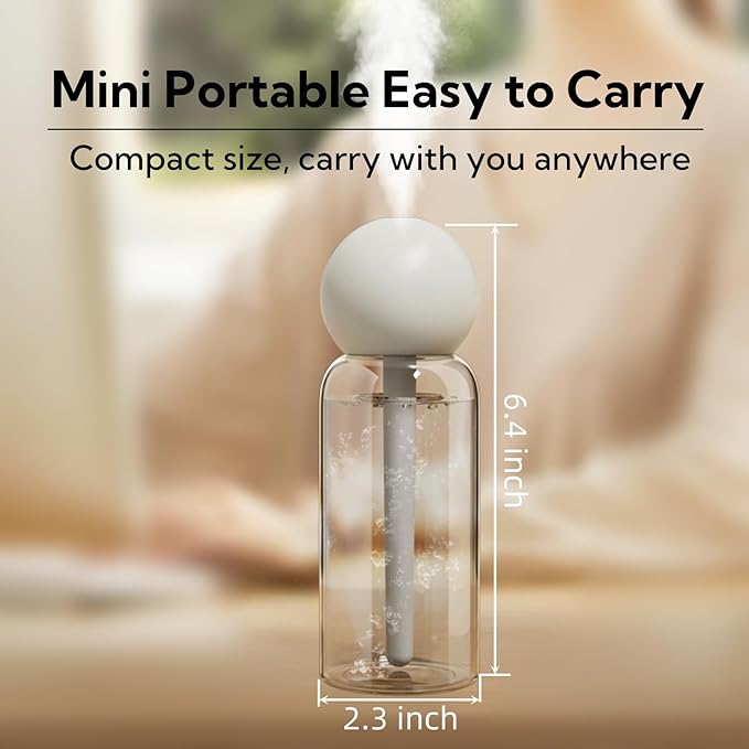 Portable Small Humidifier - Cool Mist Humidifiers with 3 Spray Modes Water Shortage Protection, Ultra-Quiet, Mini Humidifier for Bedroom Plants Office Car Travel
