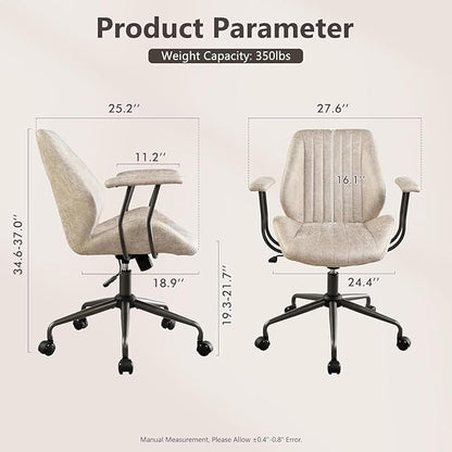 Mid Century Modren Office Chair - Swivel Executive Chair with Lumbar Support, Mid Back Ergonomic Computer Desk Chair with Wheels,Faux Lether Suede Task Chair,350lbs (Beige, Mid Back)