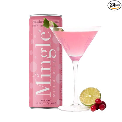 Mingle Mocktails Cranberry Cosmo, Premium Non-Alcoholic Drinks, Tangy and Sweet Pre-Mixed Drinks, Healthy Alternatives, Canned Mocktails, 12 fl. oz. Cans, Pack of 24