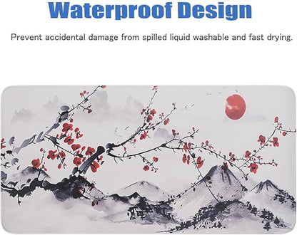 Large Sakura Mouse Pad, White Japanese Cherry Blossom Desk Mat,Extended Non-Slip Keyboard Mouse Pad Waterproof Office Desk Pad 23.6"x11.8" Anime Mouse Pads Desktop Protector for Office Home
