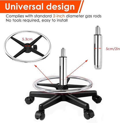 18" Chrome Foot Rest Ring for Drafting Stool or Office Chair,Office Chair Piston Foot Ring,Foot Rest (Silver, 18'')