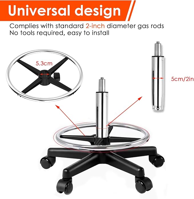 Silver 20" Chrome Foot Rest Ring for Drafting Stool or Office Chair,Piston Foot Ring,Foot Rest for Office Chair (Silver, 20'')