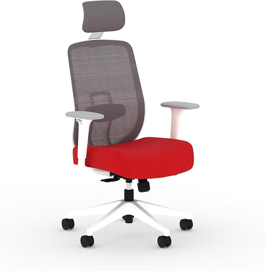 HON Altern Ergonomic Office Chair with Headrest, Arms, Wheels, Foam Cushion Seat, Mid Back Home Office Desk Chair Comfy, Height Adjustable Arms, Synchro-Tilt, White Frame, Ruby
