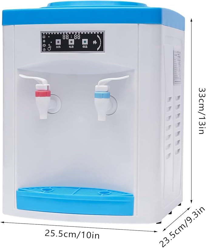 Top Loading Countertop Water Cooler Dispenser Hot and Cold Water Bedside Water Dispenser Desktop Electric Hot and Cold Dispenser for Home, Office, Dormitory Use (Blue-White)