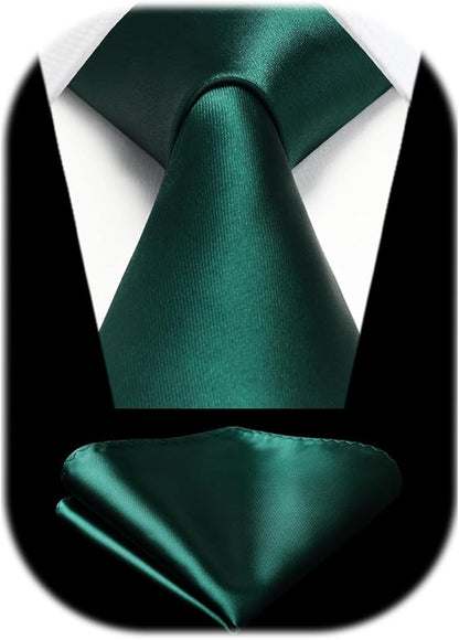 HISDERN Mens Solid Color Ties Formal Satin Necktie and Pocket Square Set Classic Wedding Business Tie & Handkerchief