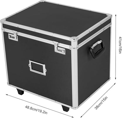 Portable File Box Hand Pull Locking Mobile Business Case with Handle Wheels Modern File Organizer Storage Box with Lock Rolling Wheeled File Cabinet for Office Documents, 19.2 x 15 x 16 Inch Black