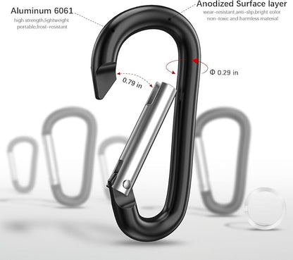sprookber 3" Aluminum Carabiner D Ring, Caribeener Clips, Spring Snap Hook for Keychain Clip, Set of 10