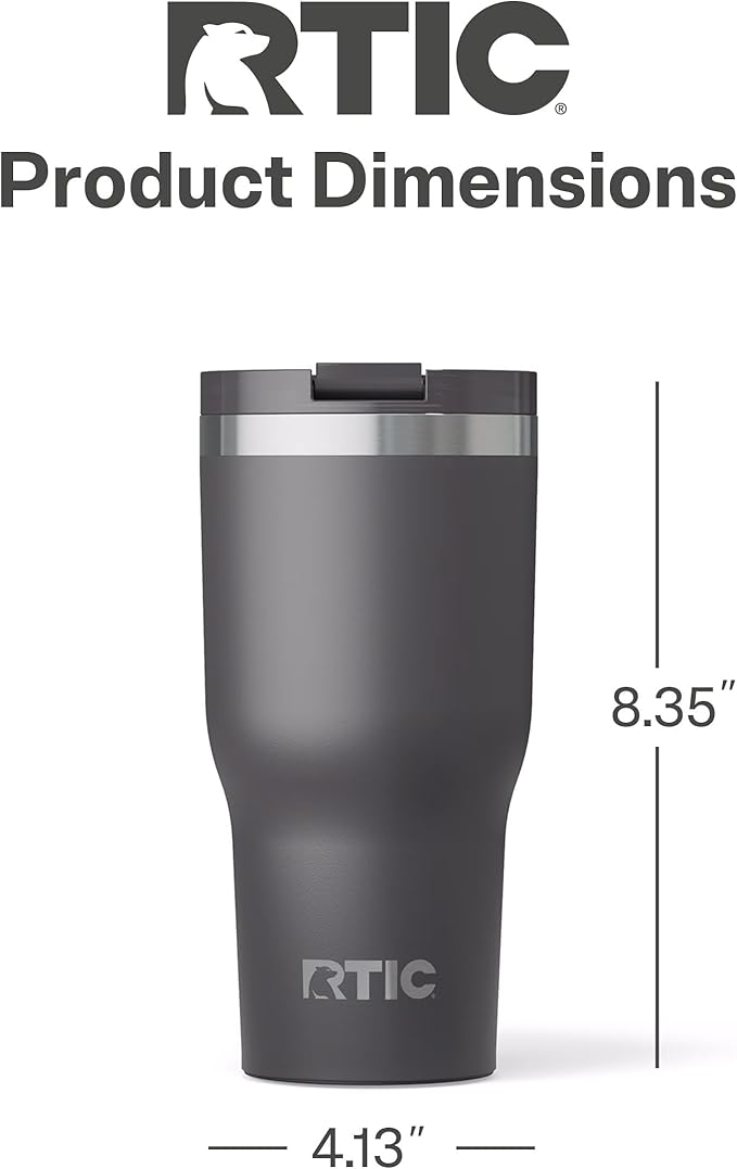 RTIC 30oz Essential Tumbler with Lid, Ceramic Lined, Insulated, Stainless Steel, Metal, Double Wall Vacuum-Insulation, Travel Cup for Iced Coffee, Tea, Hot and Cold Drink, Graphite