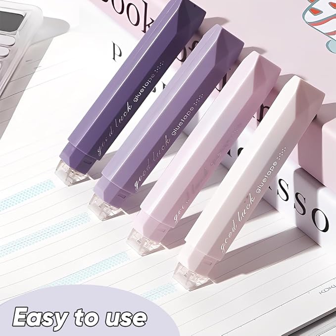 4-Pack Strong Double Sided Tape Roller | 0.23in x 16.4ft Adhesive Tape Glue for Gift Wrapping | Junk Journals | Paper Crafts | Essential Scrapbooking Supplies,Photo Mounting,School Office (Pink)