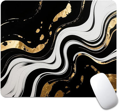 Square Mouse Pad Black White Marble, Personalized Premium-Textured Custom Mouse Mat Design, Washable Mousepad Cloth, Non-Slip Rubber Base Computer Mouse Pads for Wireless Mouse