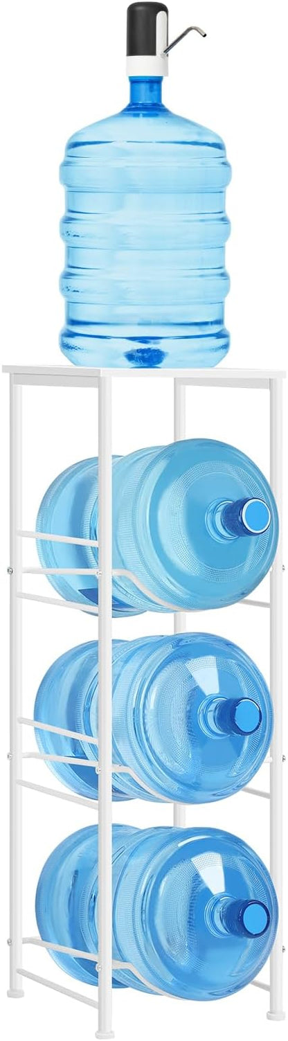 5 Gallon Water Bottle Jug Holder 3-Tier Water Bottle Holder Organizer with Top Shelf, Heavy Duty Water Dispenser Stand Rack for Kitchen Living Room Office, White