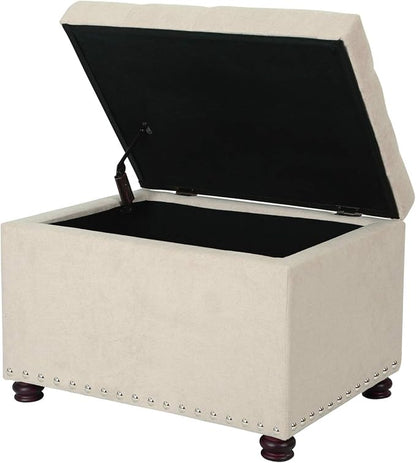 Adeco Classy Cotton Mix Fabric Accents Rectangular Storage Bench Footstool Ottomans & Storage Ottomans, White