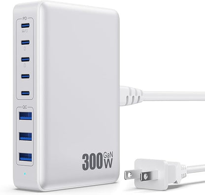 USB C Charger 300W USB C Charger Block, 8-Ports GaN IV Fast Charging Station Hub,PD 100W Laptop Charger Adapter,for MacBook Pro/Air/iPad/iPhone16/15/14/Apple Watch/DELL/Samsung for Home Office