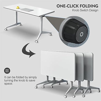 Conference Table,Folding Conference Room Tables with Flip-Top Design,Large Mobile Training Table,Rolling Seminar Meeting Table with Caster,Modular Seminar Tables for Office Meeting (8pack, 70.9in)
