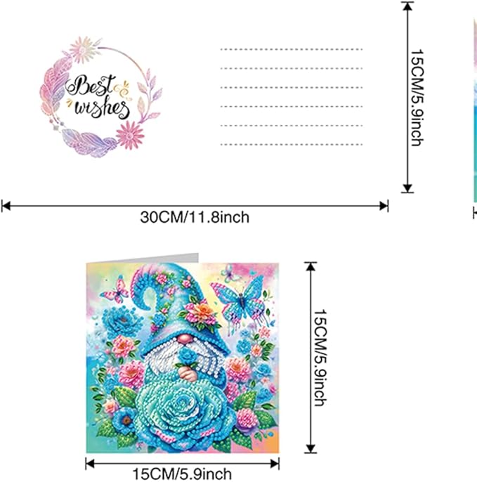 6pcs DIY Rose Gnome Diamond Art Painting Greeting Cards Kit, Rhinestone Art Holiday Birthday Card Set with Envelopes, DIY Festival Craft for Girlfriend, Christmas Valentine Gift Making Supplies