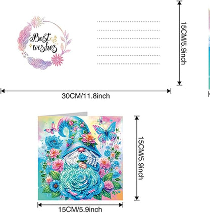 6pcs DIY Rose Gnome Diamond Art Painting Greeting Cards Kit, Rhinestone Art Holiday Birthday Card Set with Envelopes, DIY Festival Craft for Girlfriend, Christmas Valentine Gift Making Supplies