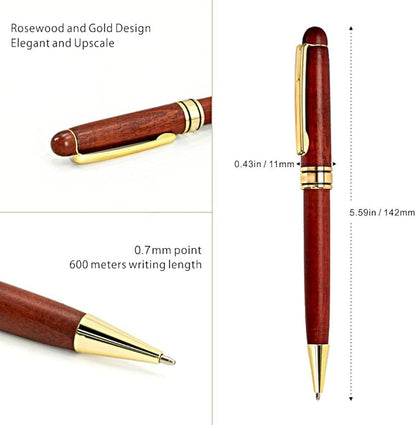 3 Pcs Wooden Pens Set with Gift Case/Best Writing Fountain Fancy Ballpoint Pen and Luxury Gel Pen with Ink Refills, Promotional Business Designer Pens