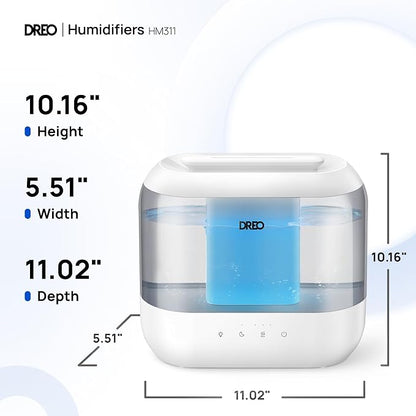 Dreo Humidifiers for Bedroom, 4L Top Fill for Large Room, 36H Runtime, 28 dB Quiet Supersized Cool Mist Air Humidifier for Baby Nursery, Plants, Indoor, Night Light, Easy to Clean & Fill, Gray