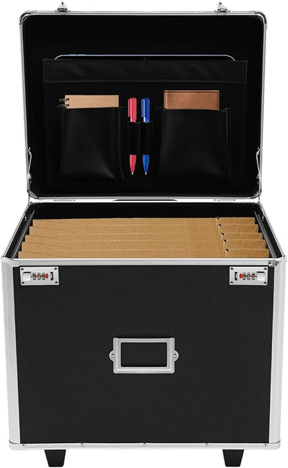 Portable File Box with Handle, Locking File Storage Box with Wheels, 19.2x15x16 Double Locking Rolling File Cabinet, Mobile Busniness Case for Office Home,Offices, Hospitals, Banks
