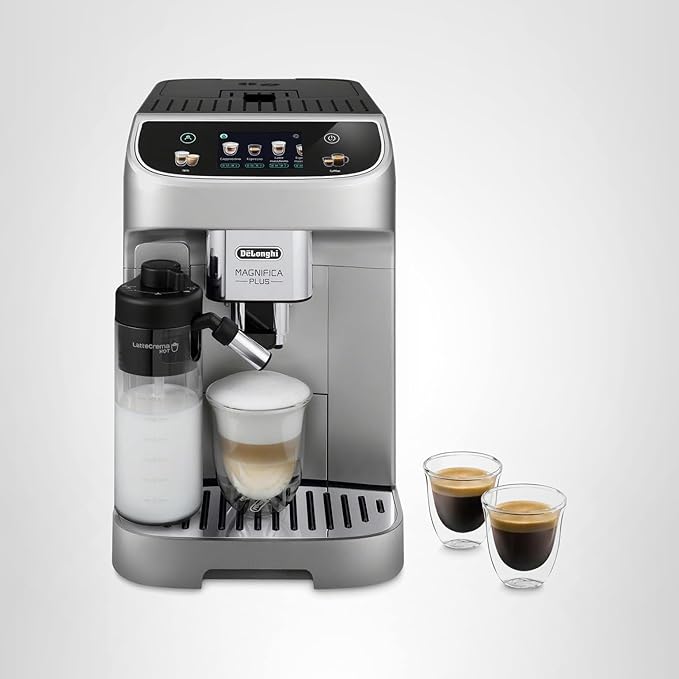 De'Longhi Magnifica Plus Fully Automatic Espresso Machine - Brew 18+ One Touch Coffee Recipes for up to 4 User Profiles, Automatic Milk Steam Wand & Built-in Grinder, Touchscreen Display
