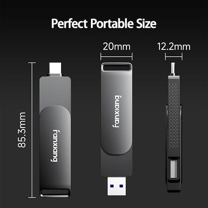 fanxiang 1TB External SSD USB Flash Drive Up to 2000MB/s USB 3.2 Gen2, 2-in-1 Dual USB Drive Type-C, Memory Stick Solid State Thumb Drive for iPhone 15/16 Pro/Android/Windows/MacPC/Laptops
