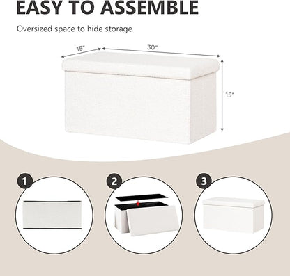 30.1" Storage Ottoman Bench - Foldable Foot Rest Stool Bedroom Bench for Living Room, Entryway-White