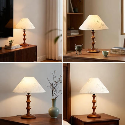 Retro Side Table Lamp Rustic Bedside Lamp with Pull Chain Switch and Linen Shade Farmhouse Nightstand Lamp Wood Desk Lamp for Bedroom Living Room Office Study