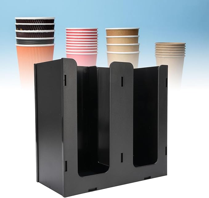 Acrylic Coffee Cup Dispenser, 2 Compartment Storage Organizer Holder for Kitchen Countertop & Coffee Shop, Durable Cup Dispenser for Easy Access