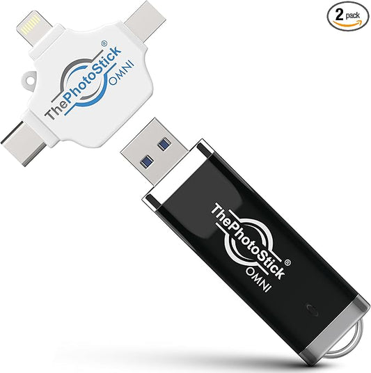 ThePhotoStick® Omni 128GB (2 Pack) - Photo & Video Backup and Transfer | Digital File Organizer | USB & Multiport Connection for Phones, Tablets and Computers | Portable Memory | External Storage