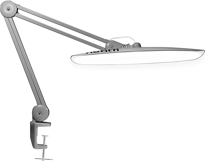 Neatfi XL LED Desk Lamp with Clamp, 2200 Lumens, 24W, 20-Inch Wide Head, Dimmable 4 Brightness Levels, Task Light for Home Office, Crafts, Workbench (Non-CCT, Silver)