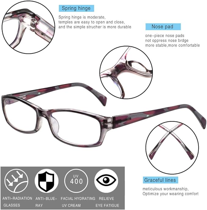 Henotin 5-Pack Reading Glasses Blue Light Blocking Anti Eyestrain Computer Reading Glasses for Women and Men Readers (5 Pairs Mix Color, 1.25)