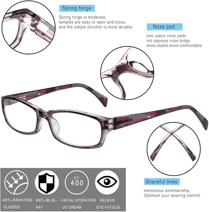Henotin 5-Pack Reading Glasses Blue Light Blocking Anti Eyestrain Computer Reading Glasses for Women and Men Readers (5 Pairs Mix Color, 0.50)