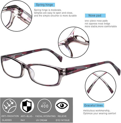 Henotin 5-Pack Reading Glasses Blue Light Blocking Anti Eyestrain Computer Reading Glasses for Women and Men Readers (5 Pairs Mix Color, 0.50)