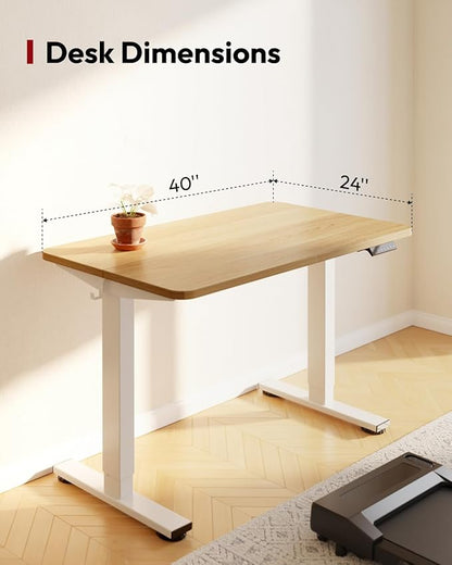 SANODESK Standing Desk Height Adjustable Electric 40x24 Inches Sit Stand Desk for Home Office with Splice Board, White Frame/Maple Top