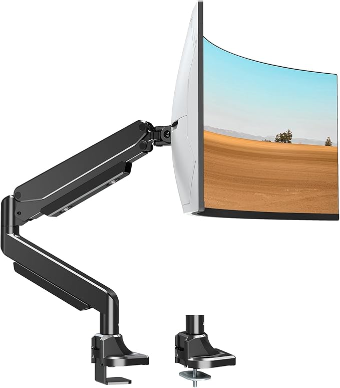 MOUNTUP Single Monitor Mount fits 49 45 44 43 42 40 39 37 34 inch Ultrawide Screen, Holds 6.6-33lbs, Computer Monitor Arm Desk Mount, Heavy Duty Gas Spring Monitor Stand with C-clamp/Grommet Base