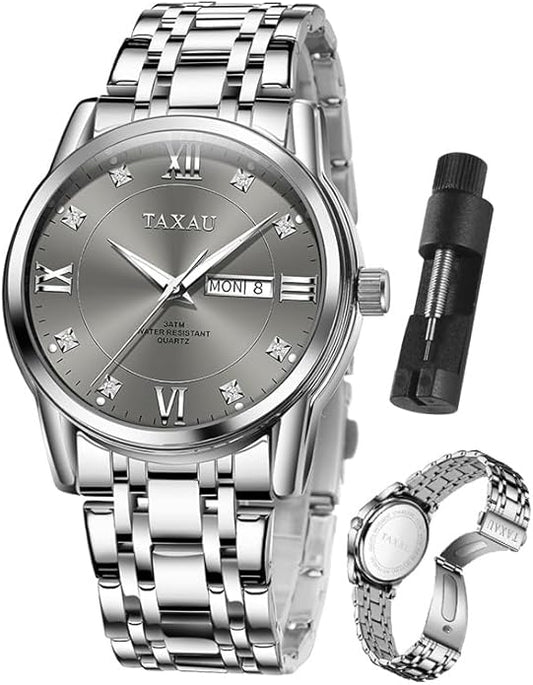 Watch Men Stainless Steel Luxury Diamond Chronograph with Date Business reloj de Hombre