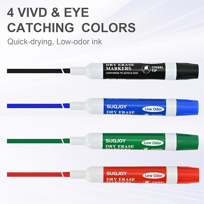 Dry Erase Markers, Chisel Tip Whiteboard Marker, Low Odor Thick Dry Markers, 36 Bulk 4 Assorted Color Markers for Kids/Teacher
