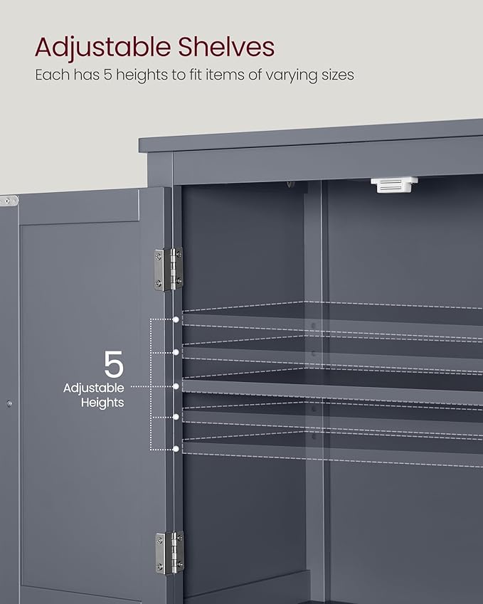 VASAGLE Floor Storage Cabinet, Freestanding Storage Unit with 4 Doors, Adjustable Shelves, 11.8 x 23.6 x 43.3 Inches, for Entryway, Bathroom, Slate Gray UBBC552G01V