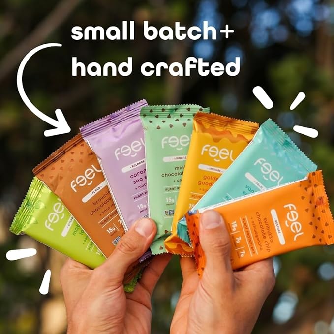 Feel Vegan Protein Bars | Cookie Dough | Keto | Gluten Free | Organic | Cordyceps | 15g Protein | Low Carb | Dairy Free | Grain Free | Nut Free | Soy Free | Non GMO - 10 Pack