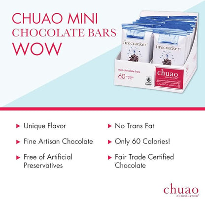 Chuao Chocolatier Firecracker Dark Chocolate Mini Bars | Gourmet Sea Salt Chipotle Popping Candies No Preservatives | For Gift Baskets, Christmas, Birthday, Care Package | 24 Pack