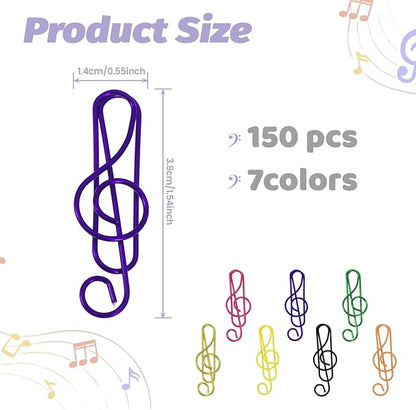 SUMAJU 150 Pcs Music Paper Clips, Music Teacher Gifts Music Gifts for Women Colorful Paper Clip Metal Musical Notes Clips Bookmark Clip for School Supplies