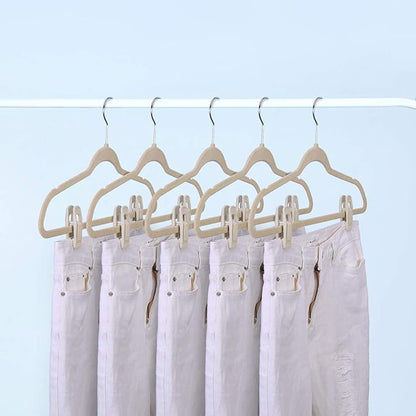 Trgowaul Velvet Hangers Clips, Pants Hangers Velvet Clips, Strong Finger Clips Perfect for Thin Velvet Hangers (60pc, Beige)
