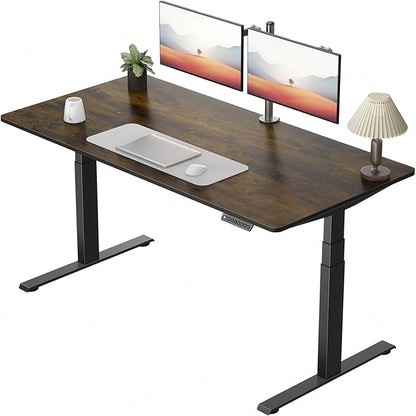 Pro 3 Stages Dual Motor 59 x 30 in Electric Standing Desk with One Piece Desktop, Adjustable Height, Sit to Stand Up Desk for Home Office, Work Study, Black Frame & Brown Desktop (2 Packages)