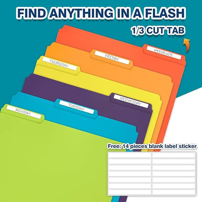 H4D 30 Pack Colored File Folders, Plastic Manila Folders with 1/3-Cut Tabs, Letter Size Home School Office Supplies for Document Filing, 6 Colors