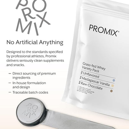 Promix Whey Protein Powder, Variety Pack (Unflavored, Vanilla, & Chocolate Flavors) Grass-Fed & 100% All Natural - ­Post Workout Fitness & Nutrition Shakes, Smoothies, Baking & Cooking Recipes