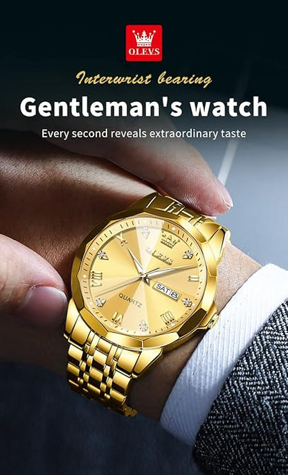 OLEVS Mens Watch Stainless Steel Analog Quartz Watches for Men Day Date Easy Read Diamond Waterproof Dress Luxury Classic Casual Big Face Blue/Black/Gold/Silver Roman Arabic Numerals Men's Wrist Watch